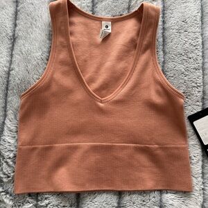 Orange//brown cropped stretchy tank top